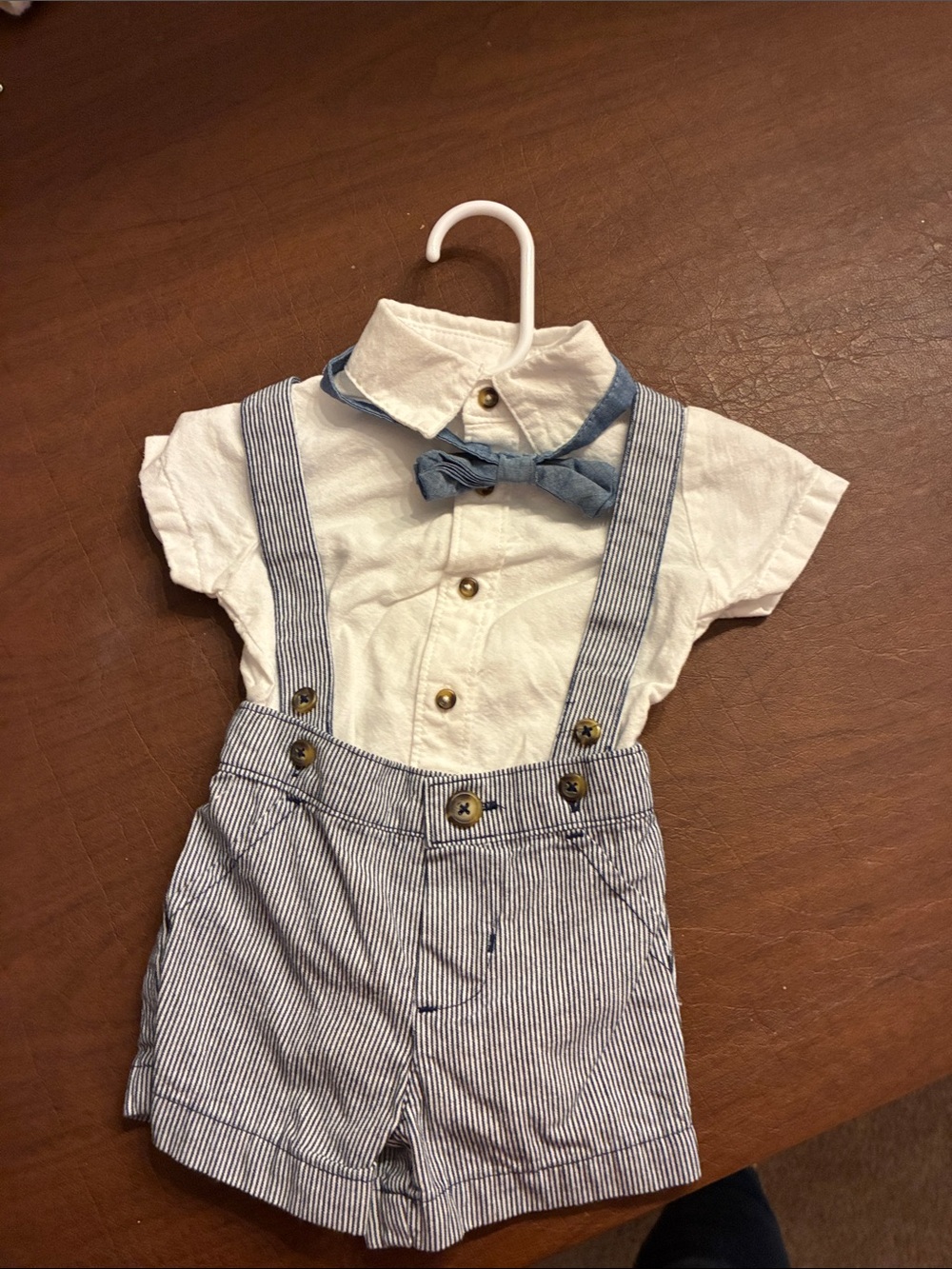 Classic White & Blue Pinstripe Kids Suspender Set with Bow Tie